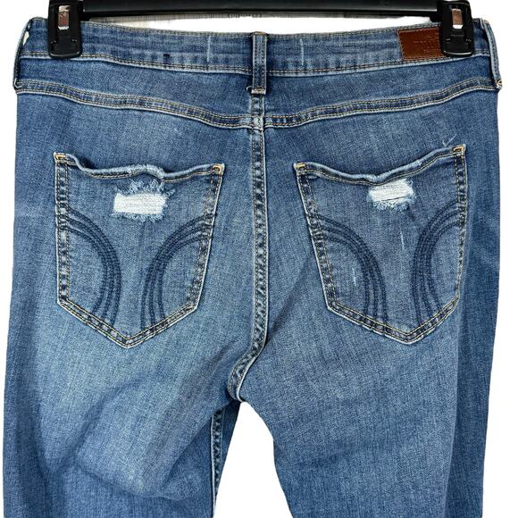 Hollister SZ 11R Hi-Rise Super Skinny Jeans Distressed Stretch Chewed Hems Blue - Picture 6 of 11